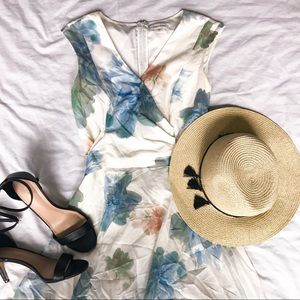 Calvin Klein white floral v-neck midi dress